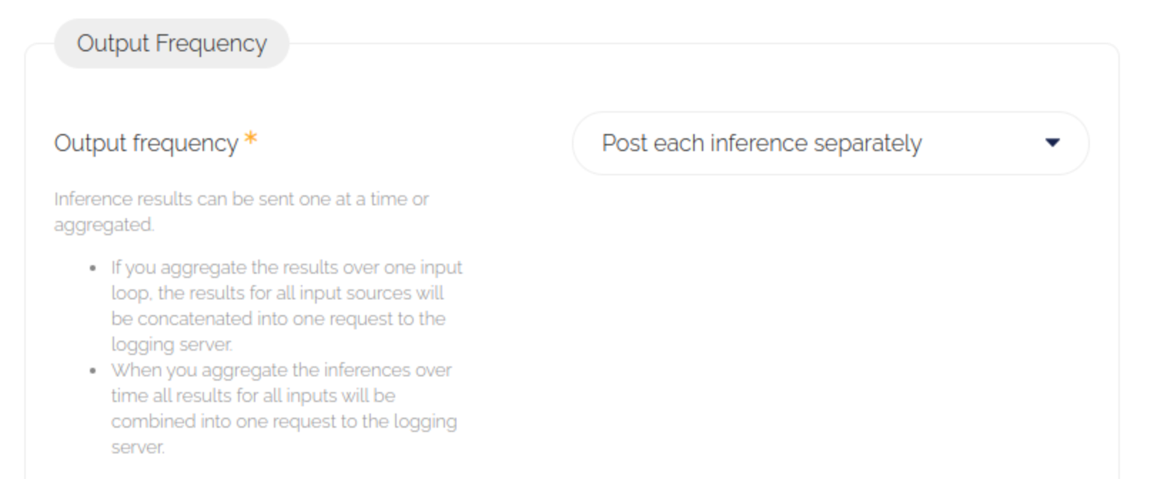 Screenshot of settings for output frequency
